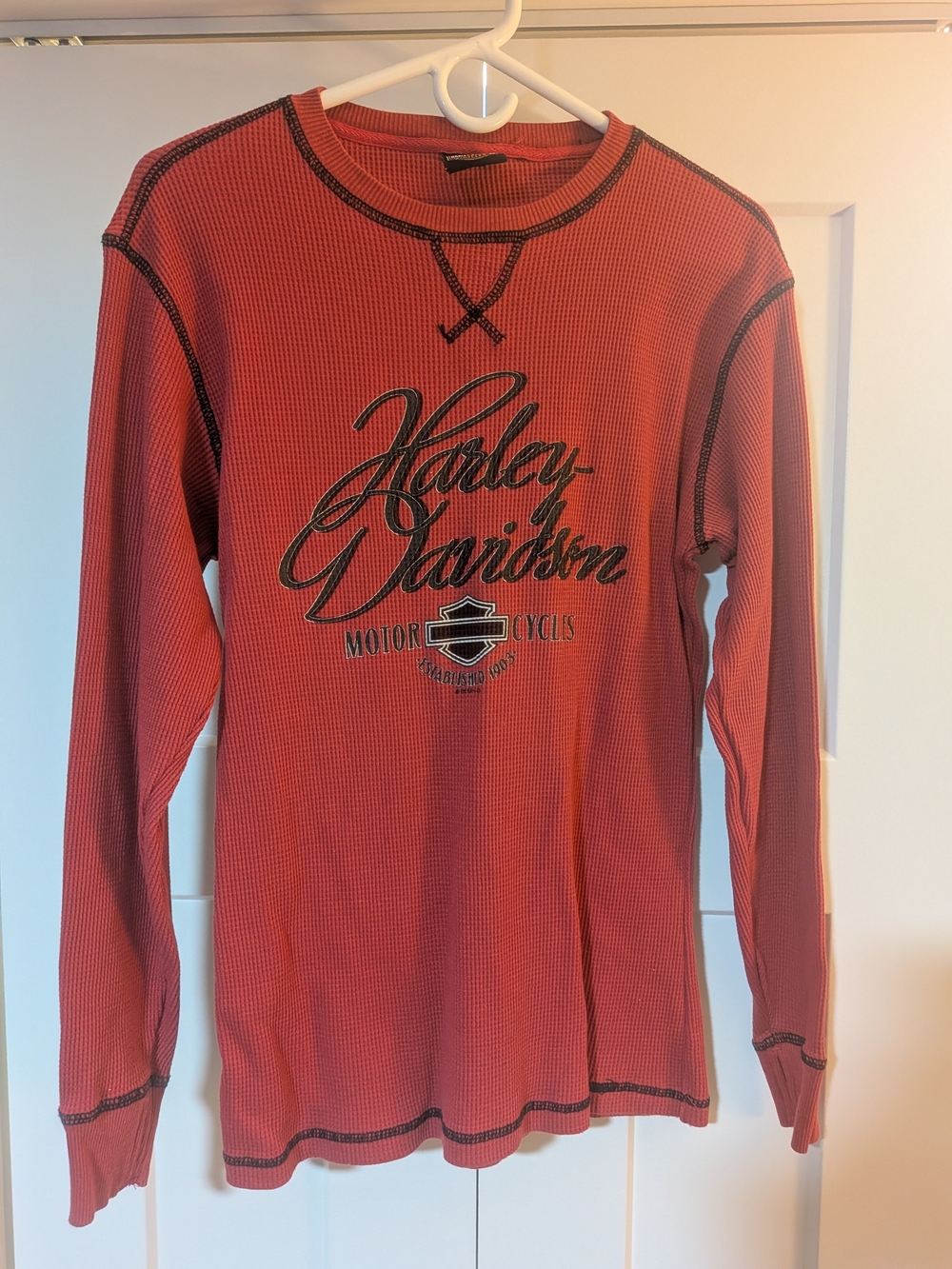 Harley Davidson Women’s Red Waffle Knit Thermal Long Sleeve Approx Size L